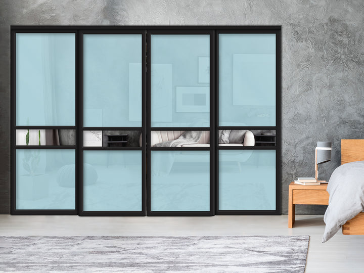Sliding Bypass Closet Door with Glass & Mirror Panel Inserts MBS4 -0552 - DoorDiscounter