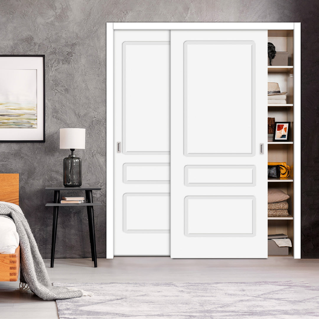 2 Leaf Bypass Sliding Closet Door with Modern Engraved Design & Hardware Kit 2SCD - 0005 - DoorDiscounter