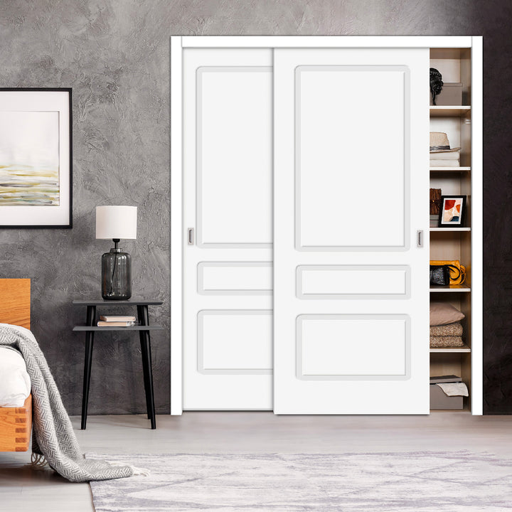 2 Leaf Bypass Sliding Closet Door with Modern Engraved Design & Hardware Kit 2SCD - 0005 - DoorDiscounter