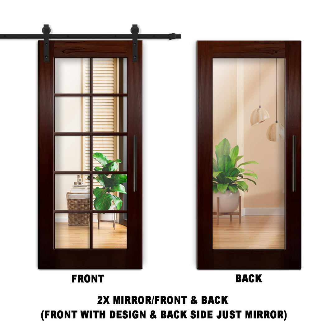 10 LITE SOLID WOOD SLIDING BARN DOOR WITH MIRROR PANEL SWSD - 1191 - DoorDiscounter