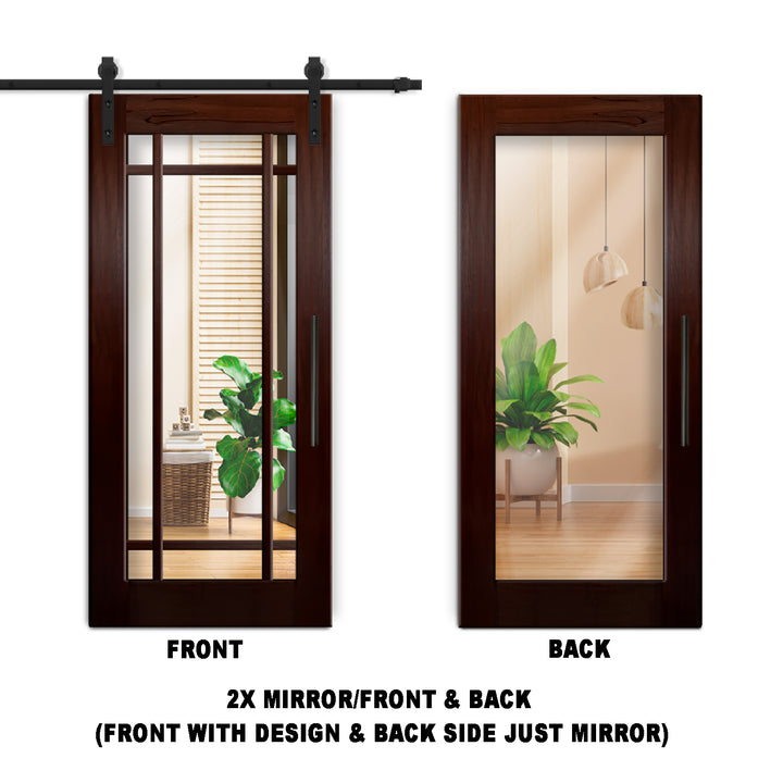9 LITE SOLID WOOD SLIDING BARN DOOR WITH MIRROR PANEL SWSD - 1196 - DoorDiscounter