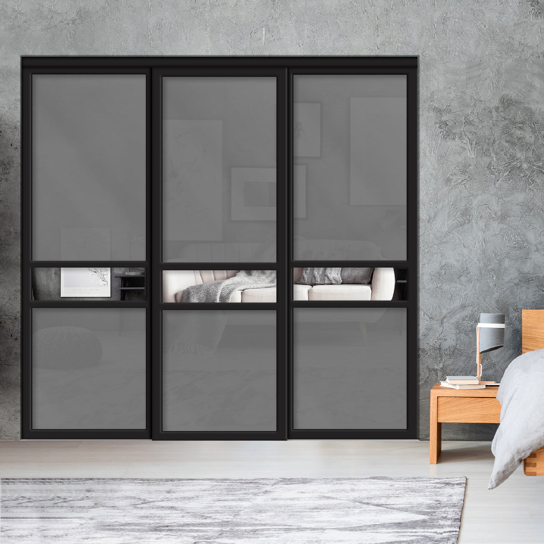 Sliding Bypass Closet Door with Glass & Mirror Panel Inserts MBSD - 0541 - DoorDiscounter