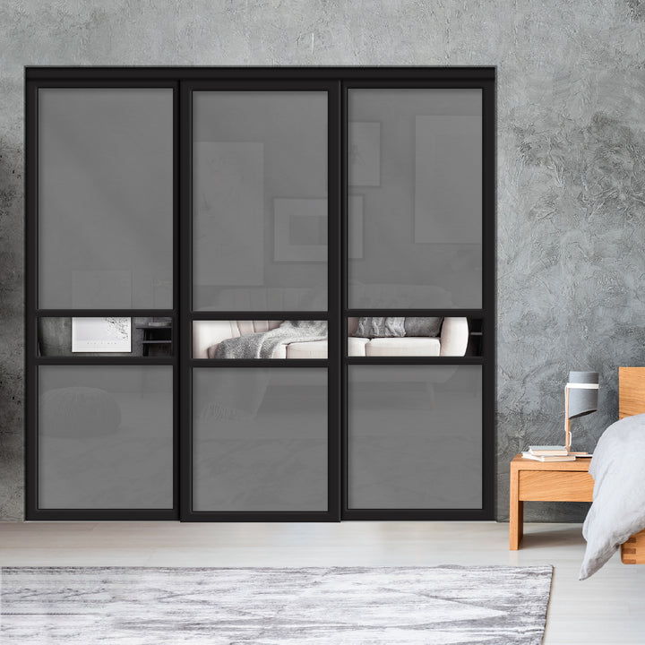 Sliding Bypass Closet Door with Glass & Mirror Panel Inserts MBSD - 0541 - DoorDiscounter