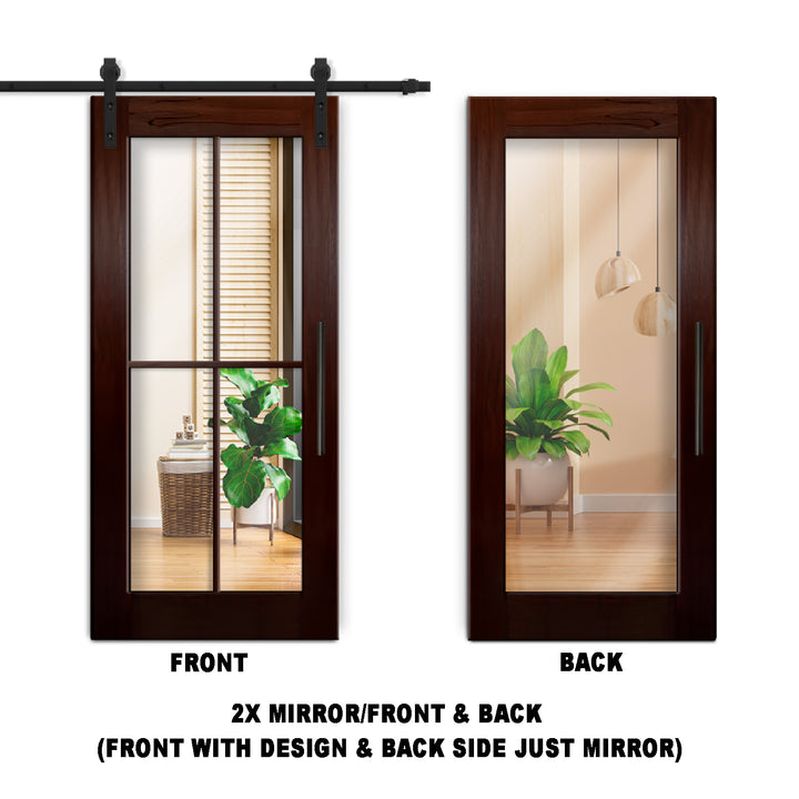 4 LITE SOLID WOOD SLIDING BARN DOOR WITH MIRROR PANEL SWSD - 1190 - DoorDiscounter