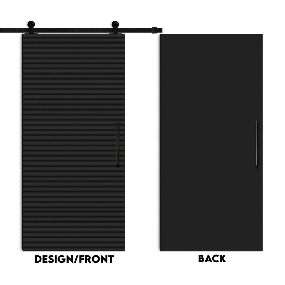 Fluted Wooden Sliding Barn Door With Horizontal Lines FWSB - 1385 - DoorDiscounter