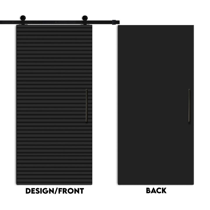 Fluted Wooden Sliding Barn Door With Horizontal Lines FWSB - 1385 - DoorDiscounter