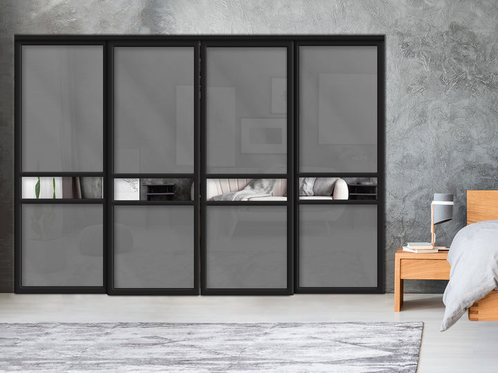 Sliding Bypass Closet Door with Glass & Mirror Panel Inserts MBS4 -0555 - DoorDiscounter
