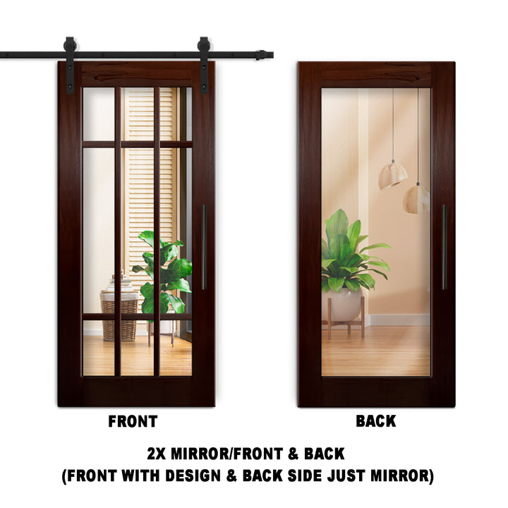 9 LITE SOLID WOOD SLIDING BARN DOOR WITH MIRROR PANEL SWSD - 1197 - DoorDiscounter
