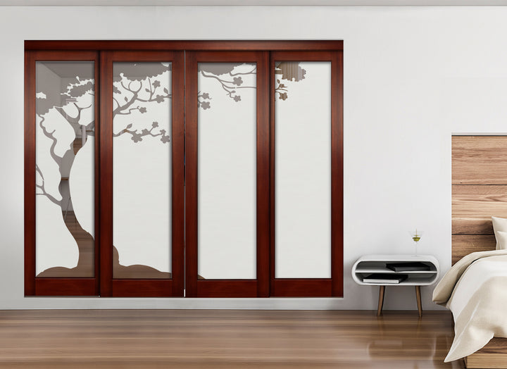 4 Leaf Sliding Bypass Closet Door with Frosted Panel Mec4 - 0203