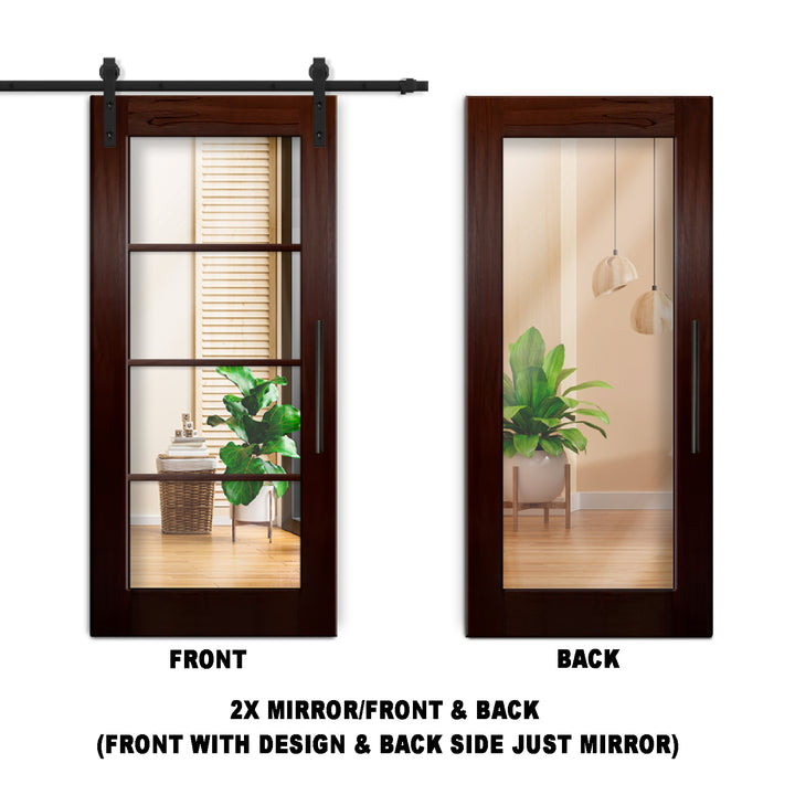 4 LITE SOLID WOOD SLIDING BARN DOOR WITH MIRROR PANEL SWSD - 1181 - DoorDiscounter