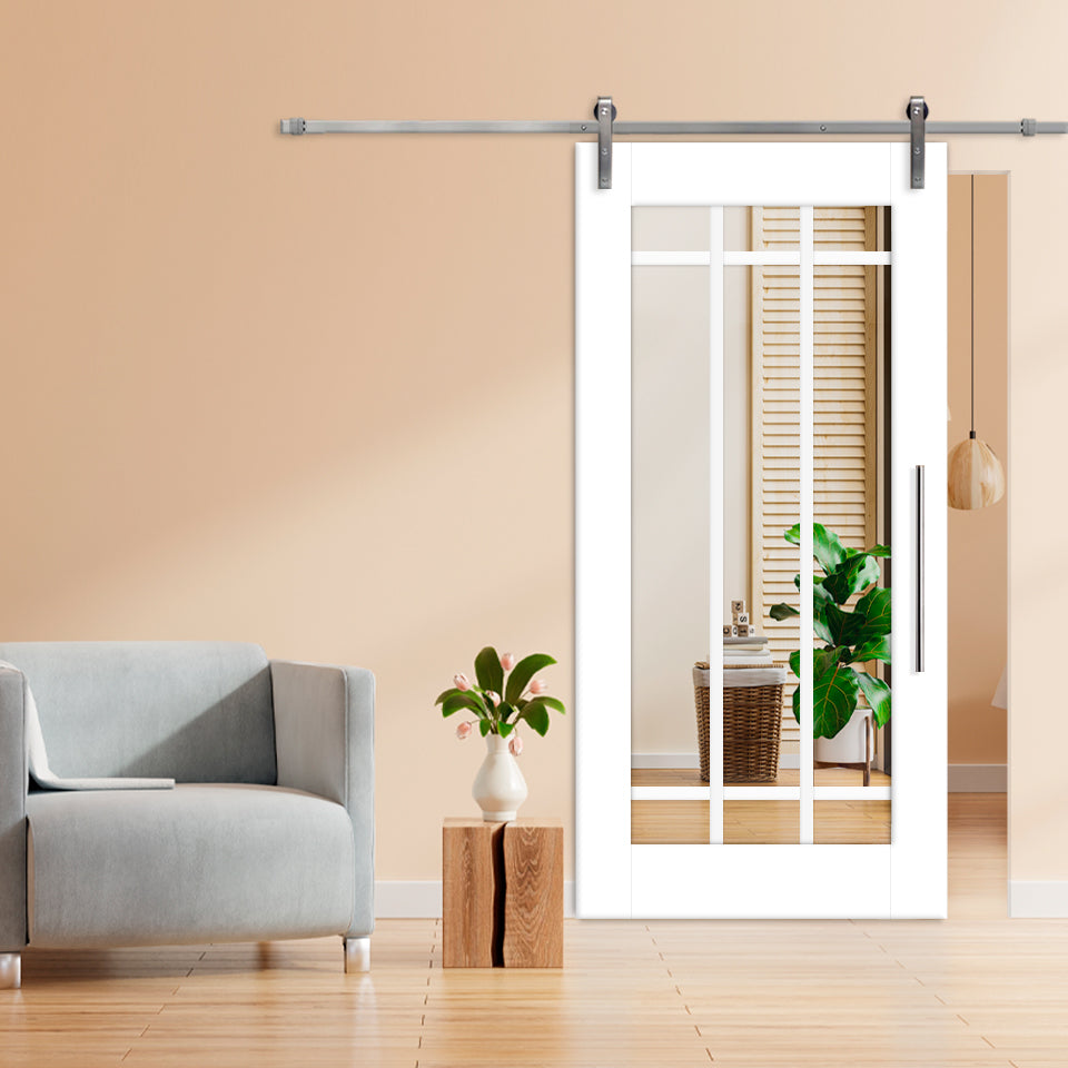 9 LITE  SLIDING BARN DOOR WITH MIRROR PANEL SMDF - 3788 - DoorDiscounter