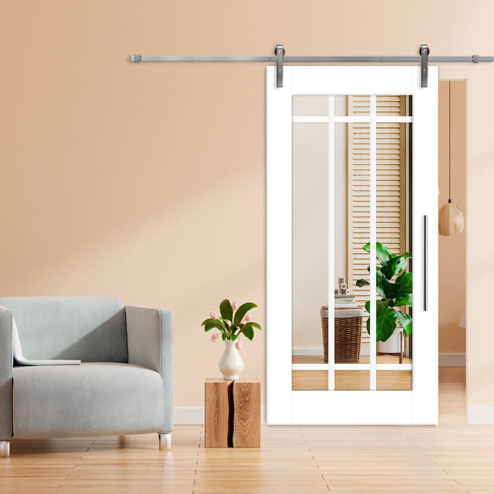 9 LITE  SLIDING BARN DOOR WITH MIRROR PANEL SMDF - 3788 - DoorDiscounter