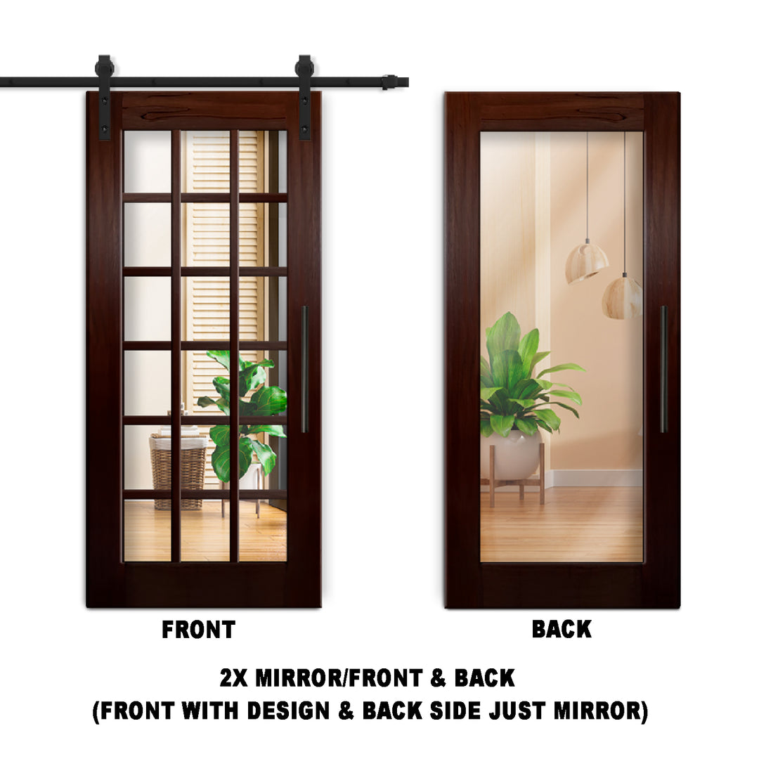 18 LITE SOLID WOOD SLIDING BARN DOOR WITH MIRROR PANEL SWSD - 1195 - DoorDiscounter