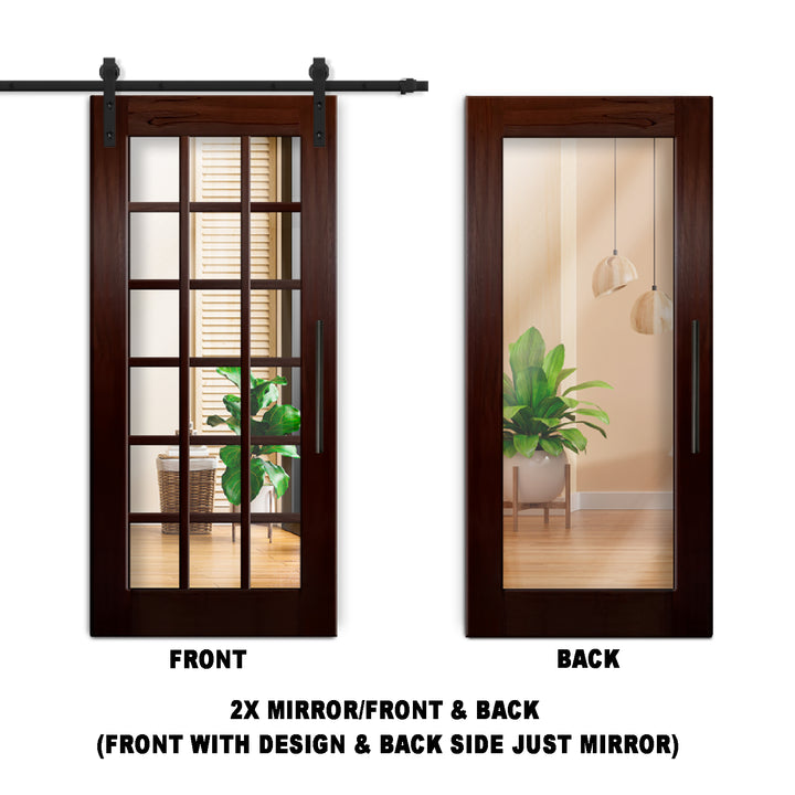 18 LITE SOLID WOOD SLIDING BARN DOOR WITH MIRROR PANEL SWSD - 1195 - DoorDiscounter