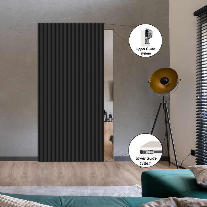 Fluted Wooden Sliding Barn Door With Hidden Invisible Hardware FWIH - 1346 - DoorDiscounter