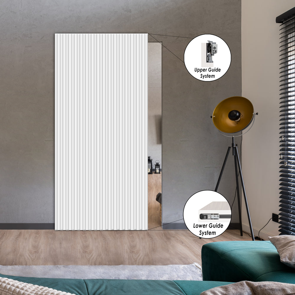 Fluted Wooden Sliding Barn Door With Hidden Invisible Hardware FWIH - 1346 - DoorDiscounter