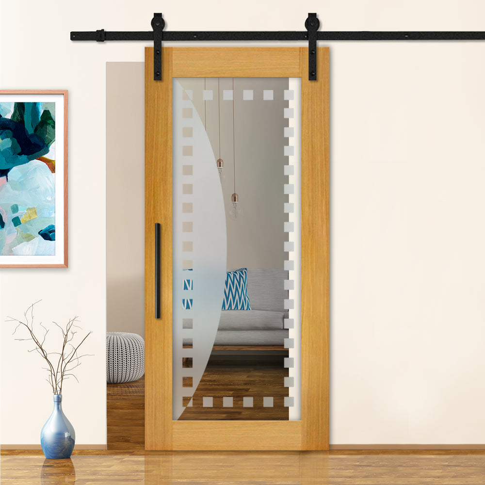 Sliding Barn Door with Frosted Design SBDF - 2356 - DoorDiscounter
