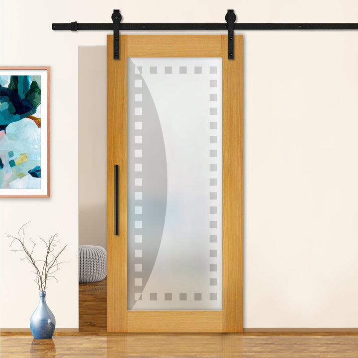 Sliding Barn Door with Frosted Design SBDF - 2356 - DoorDiscounter