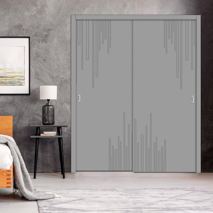2 Leaf Bypass Sliding Closet Door with Modern Engraved Design & Hardware Kit 2SCD -0031 - DoorDiscounter