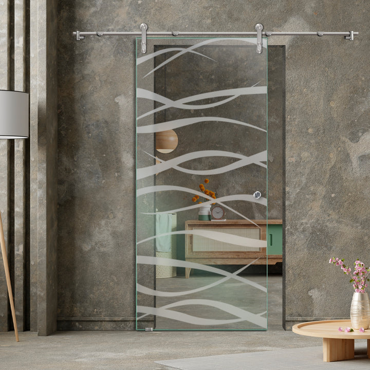 GLASS SLIDING BARN DOOR WITH DESIGN V1000 GSBD - 1439 - DoorDiscounter