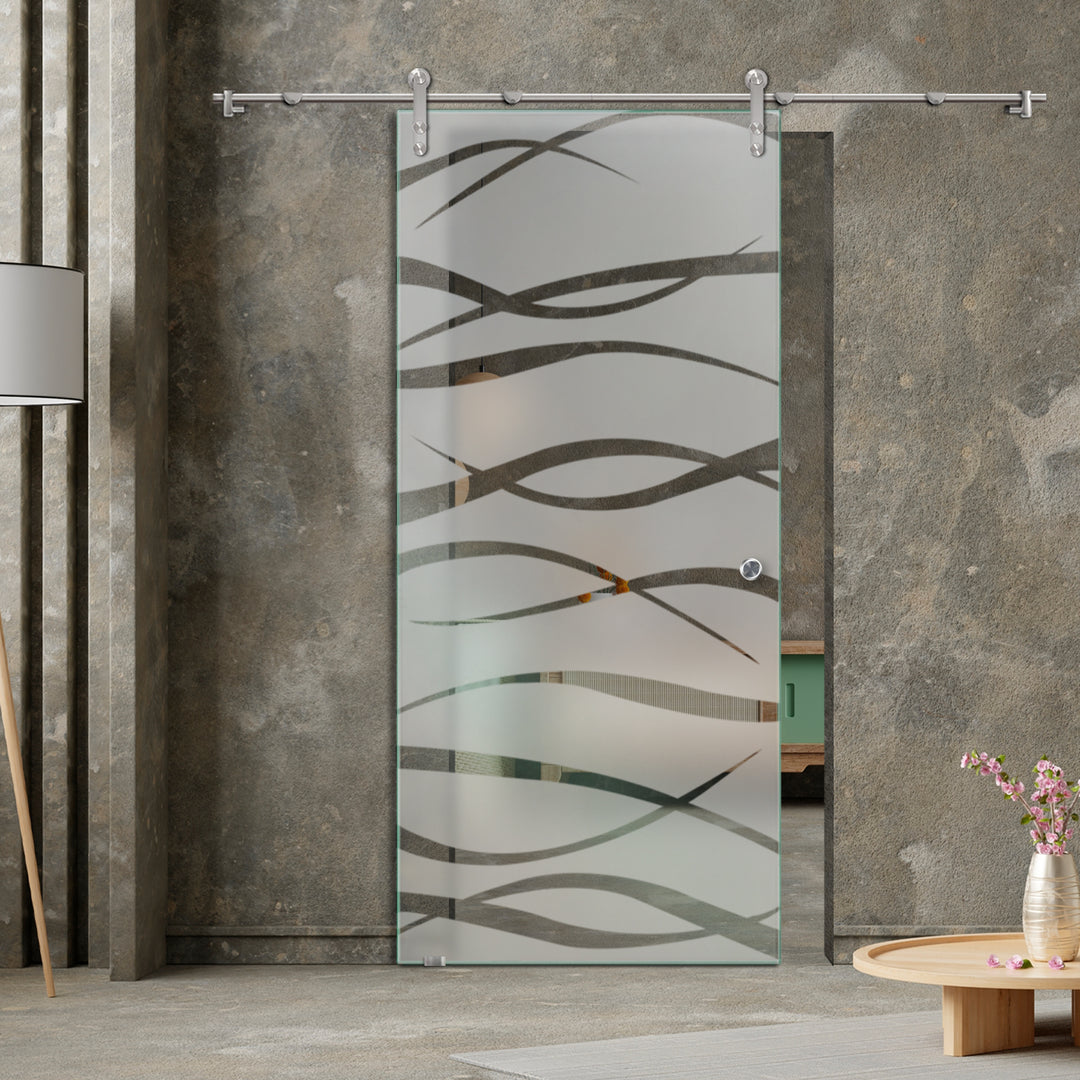 GLASS SLIDING BARN DOOR WITH DESIGN V1000 GSBD - 1439 - DoorDiscounter