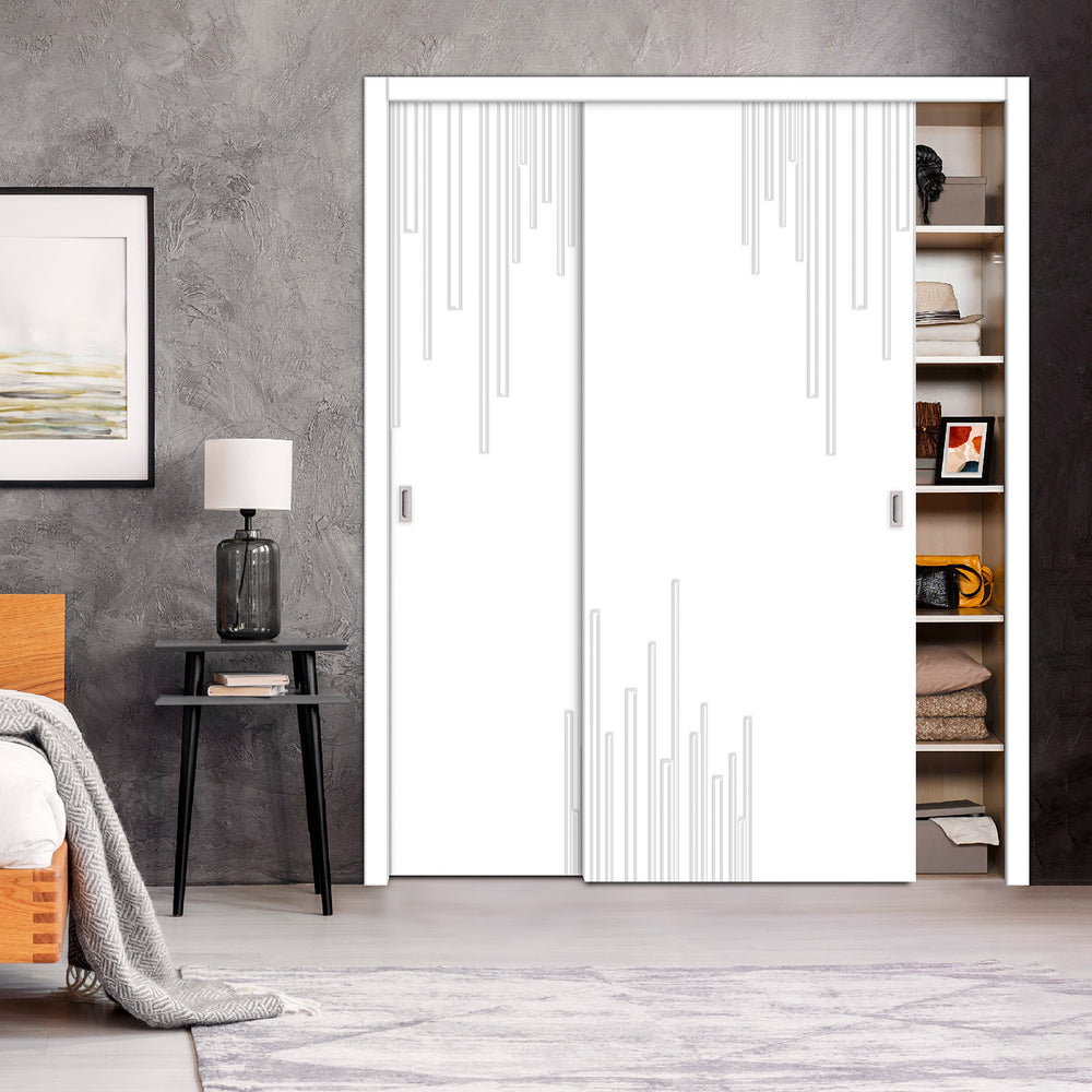 2 Leaf Bypass Sliding Closet Door with Modern Engraved Design & Hardware Kit 2SCD -0031 - DoorDiscounter