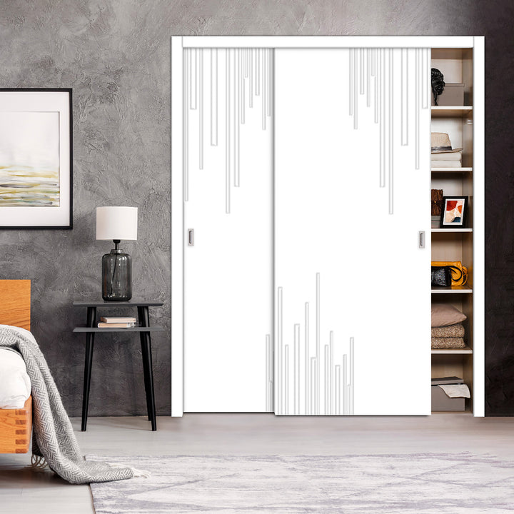 2 Leaf Bypass Sliding Closet Door with Modern Engraved Design & Hardware Kit 2SCD -0031 - DoorDiscounter