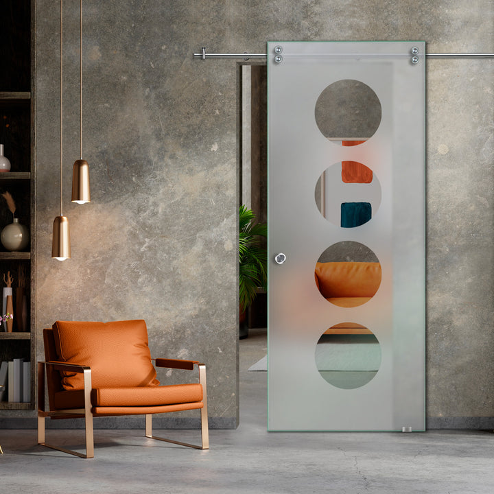 SLIDING GLASS BARN DOOR WITH FROSTED DESIGNS V2000 SGF1 - 0656 - DoorDiscounter