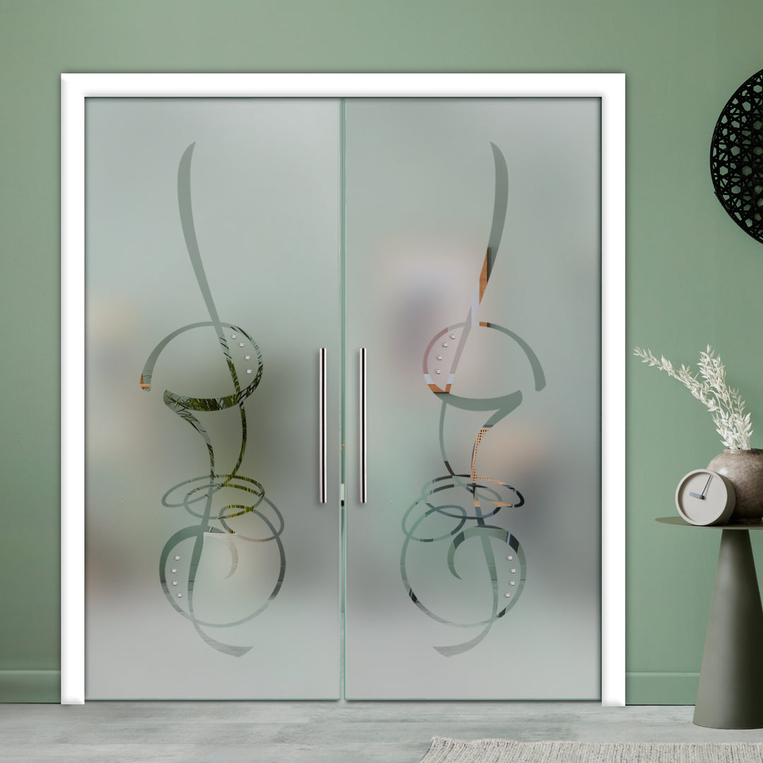 DOUBLE SLIDING POCKET GLASS DOOR WITH TRACK SYSTEM DPTS - 2619 - DoorDiscounter