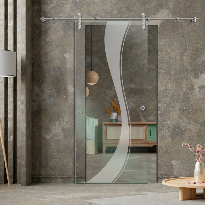 GLASS SLIDING BARN DOOR WITH DESIGN V1000 GSBD - 1440 - DoorDiscounter