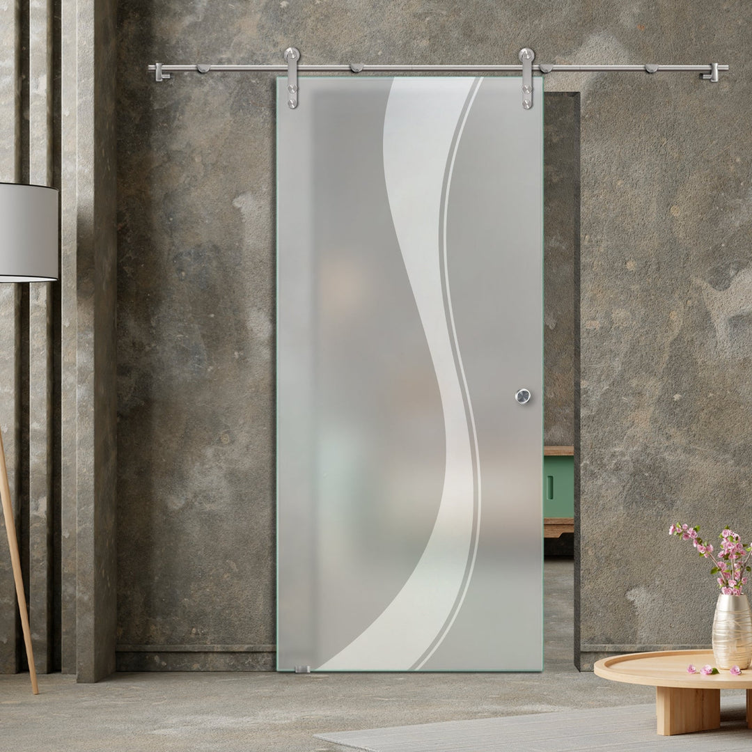 GLASS SLIDING BARN DOOR WITH DESIGN V1000 GSBD - 1440 - DoorDiscounter
