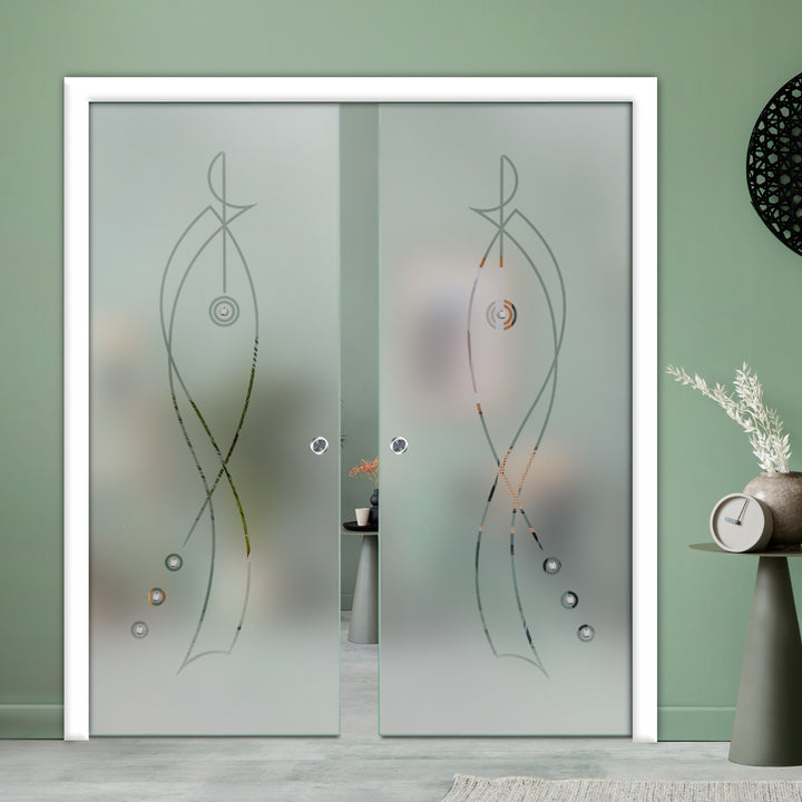 DOUBLE SLIDING POCKET GLASS DOOR WITH TRACK SYSTEM DPTS - 2649 - DoorDiscounter