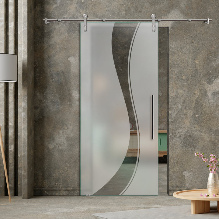 GLASS SLIDING BARN DOOR WITH DESIGN V1000 GSBD - 1440 - DoorDiscounter