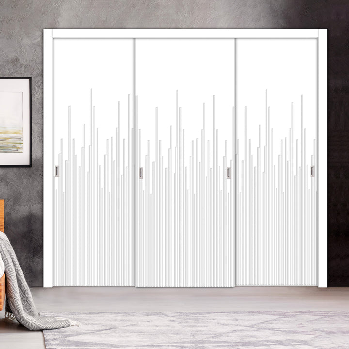 3 Leaf Bypass Sliding Closet Door with Modern Engraved Design & Hardware Kit 3SCD- 0139 - DoorDiscounter