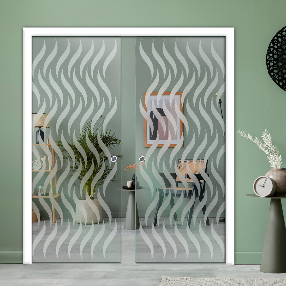 DOUBLE SLIDING POCKET GLASS DOOR WITH TRACK SYSTEM DPTS - 2643 - DoorDiscounter