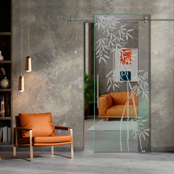 SLIDING GLASS BARN DOOR WITH FROSTED DESIGNS V2000 SGF1 - 0660 - DoorDiscounter