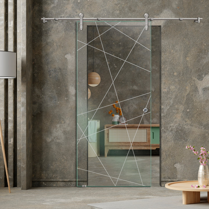 GLASS SLIDING BARN DOOR WITH DESIGN V1000 GSBD - 3204 - DoorDiscounter