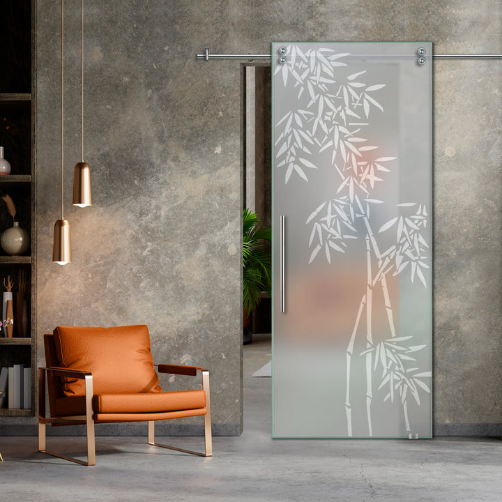 SLIDING GLASS BARN DOOR WITH FROSTED DESIGNS V2000 SGF1 - 0660 - DoorDiscounter