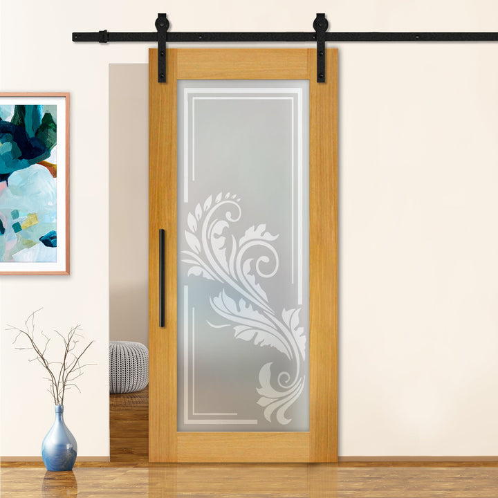 Sliding Barn Door with Frosted Design SBDF - 2361 - DoorDiscounter