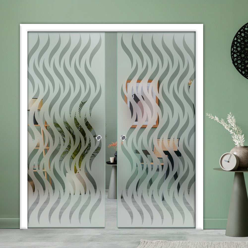 DOUBLE SLIDING POCKET GLASS DOOR WITH TRACK SYSTEM DPTS - 2643 - DoorDiscounter