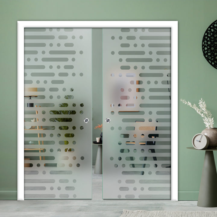 DOUBLE SLIDING POCKET GLASS DOOR WITH TRACK SYSTEM DPTS - 2650 - DoorDiscounter