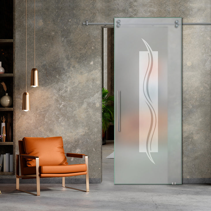 SLIDING GLASS BARN DOOR WITH FROSTED DESIGNS V2000 SGF1 - 0662 - DoorDiscounter