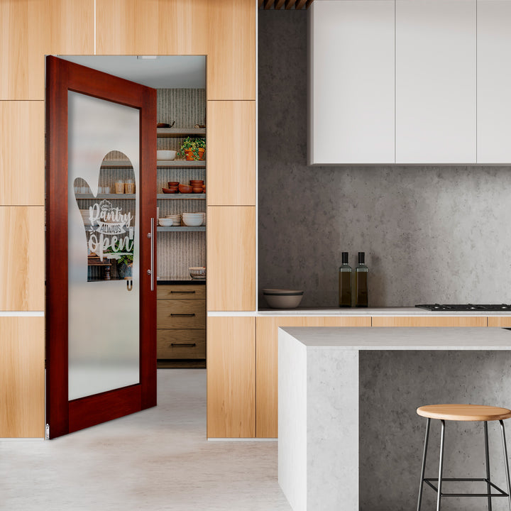 Self Closing Pivot Wooden Glass Door with Pantry Design Pwgd - 0483