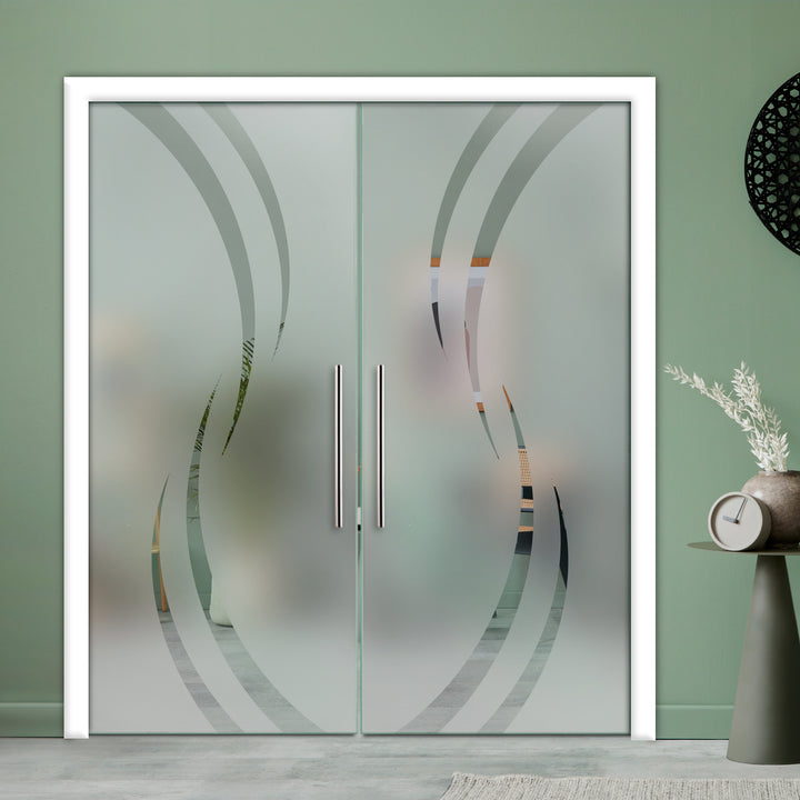 DOUBLE SLIDING POCKET GLASS DOOR WITH TRACK SYSTEM DPTS - 2608 - DoorDiscounter