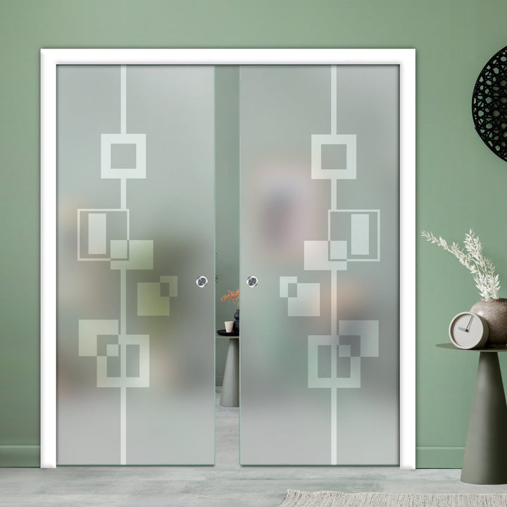 DOUBLE SLIDING POCKET GLASS DOOR WITH TRACK SYSTEM DPTS - 2639 - DoorDiscounter