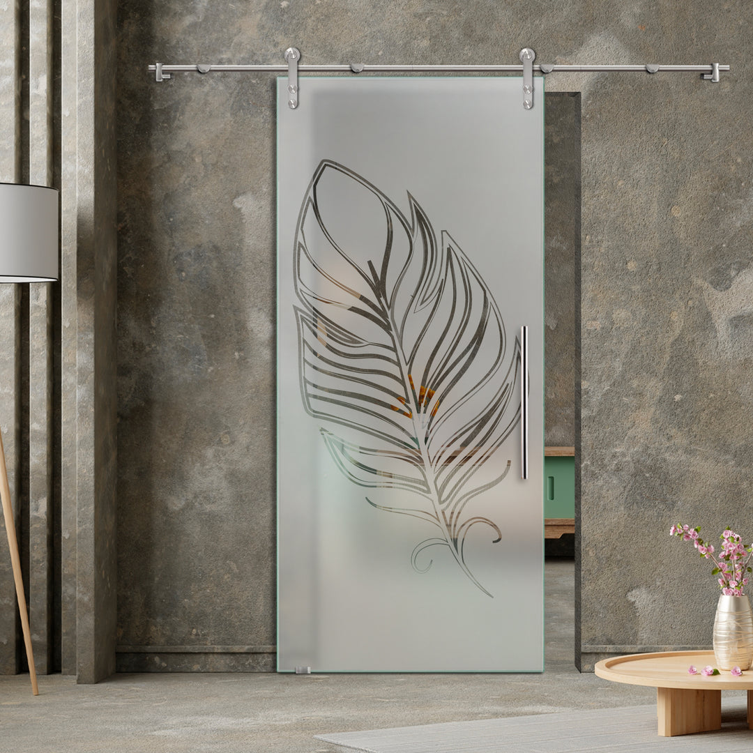 GLASS SLIDING BARN DOOR WITH DESIGN V1000 GSBD - 1442 - DoorDiscounter