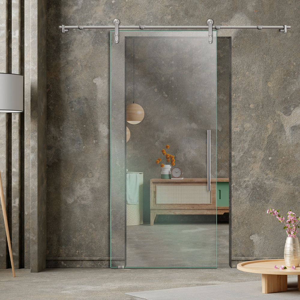 GLASS SLIDING BARN DOOR WITH DESIGN V1000 GSBD - 1291 - DoorDiscounter