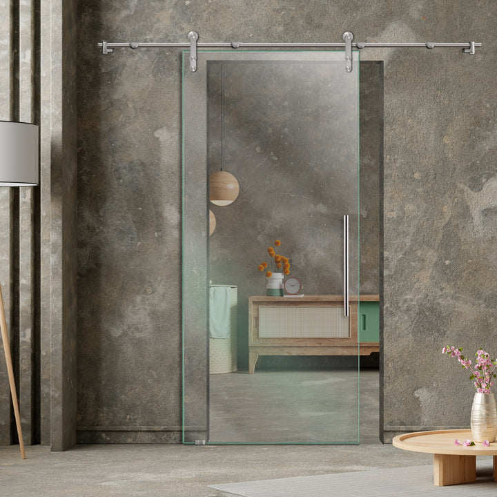 GLASS SLIDING BARN DOOR WITH DESIGN V1000 GSBD - 1291 - DoorDiscounter