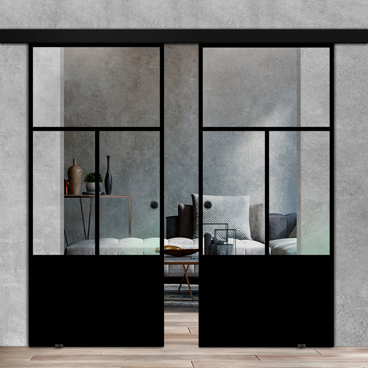 Double Sliding Glass Barn Door  Loft Style A100 LSBD - 3497 - DoorDiscounter