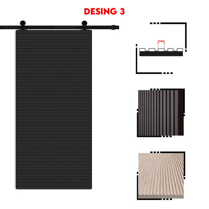 Fluted Wooden Sliding Barn Door With Horizontal Lines FWSB - 1385 - DoorDiscounter